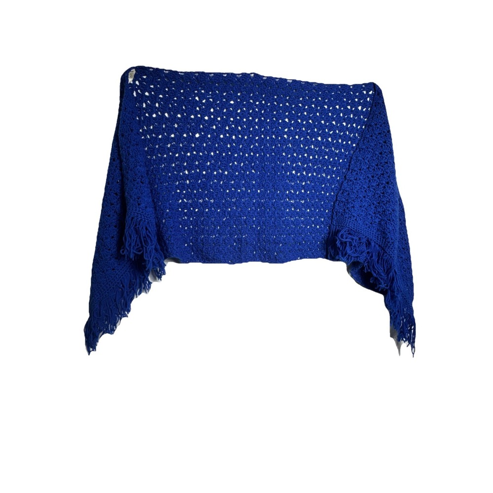 71" Shawl Wrap Scarf - Royal Blue - Handmade Hand Crochet‎ Knit